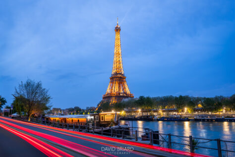 Eiffel Tower and Light Trails on Quai de Passy © David Briard